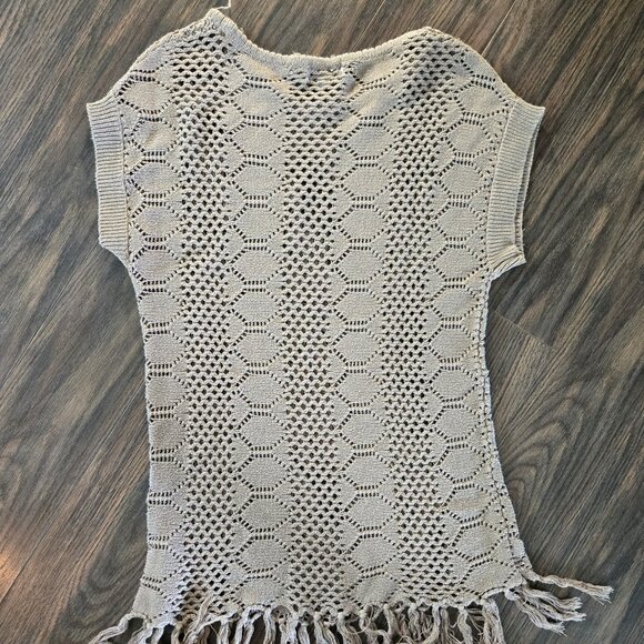 JOSEPH A. Boho/Hippie Chic Style Taupe Crochet Tunic Top/Vest w/ Fringe SIZE M - Picture 2 of 4